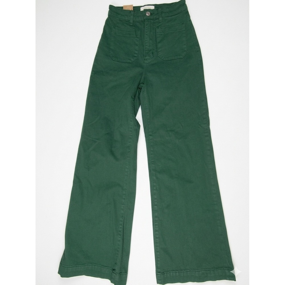 Rollas High Rise Wide Leg Pants Forest Green Size 24 Aussie 6 R32J11